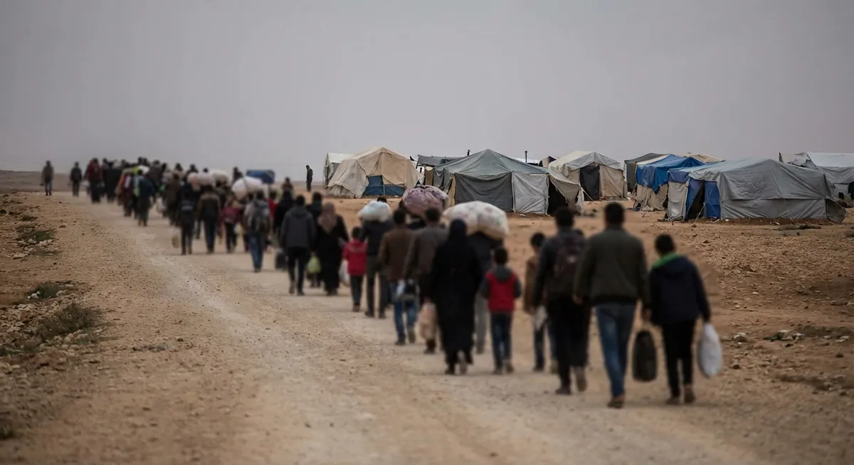 Slika je umetno generirana iz tem: genocid, humanitarne krize, mednarodni odnosi, vojne, oboroženi spopadi, politika