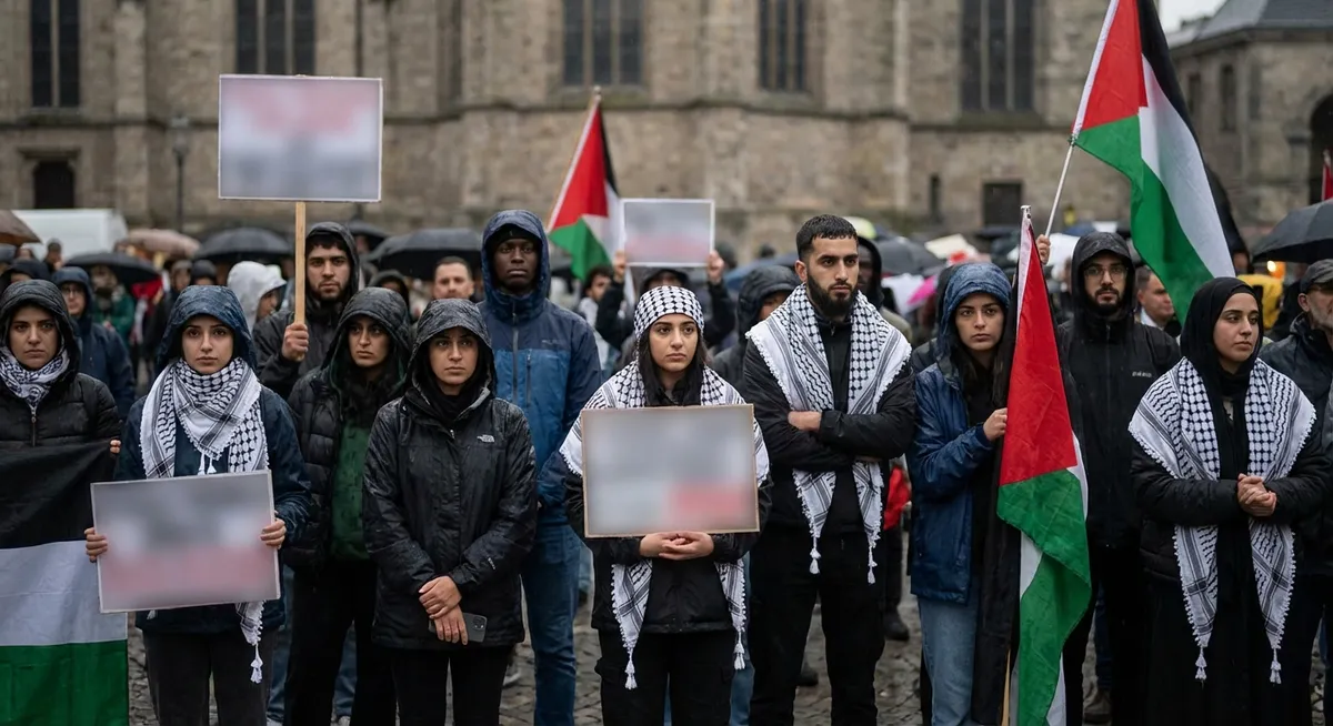 Slika je umetno generirana iz tem: solidarnost, protesti, palestina, genocid, baskija, nogomet