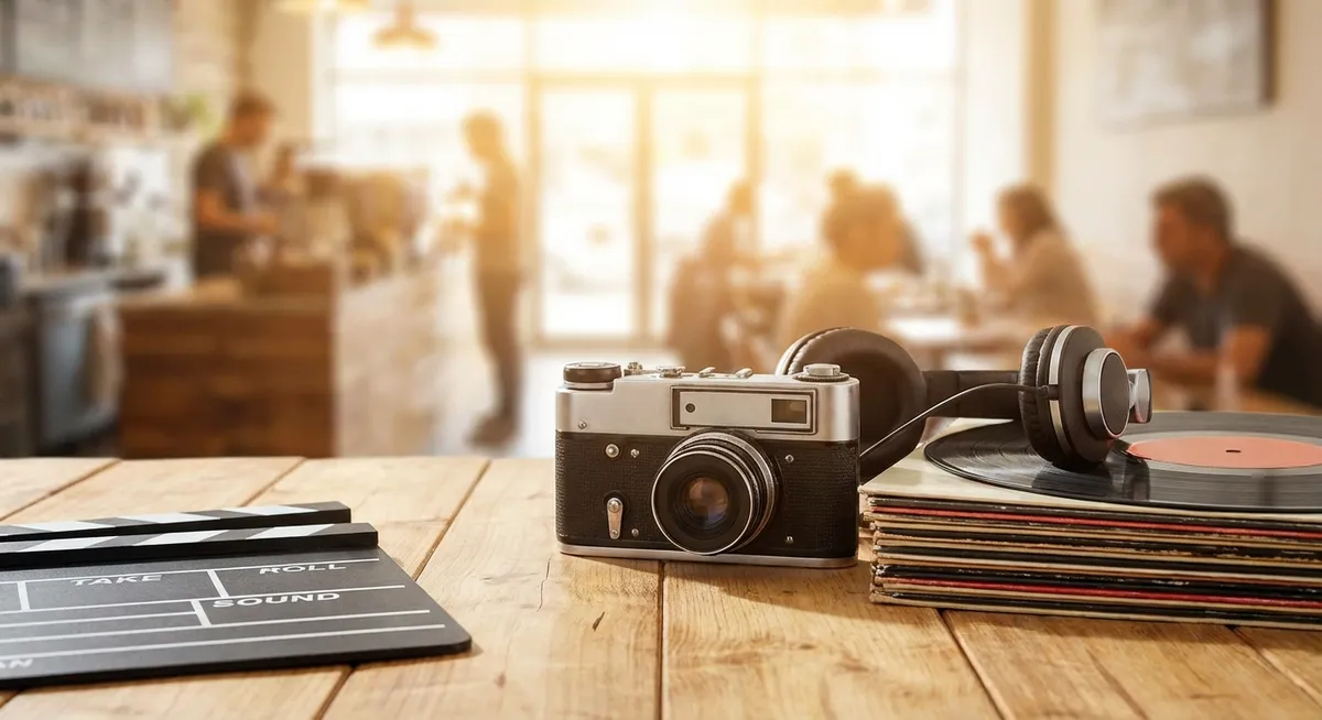 Slika je umetno generirana iz tem: filmi, komedije, glasba, rock satira