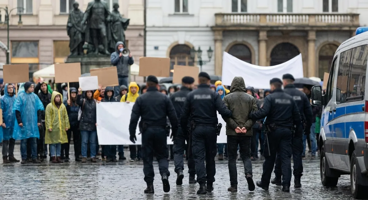 Slika je umetno generirana iz tem: sovražni govor, deportacije, propalestinski protesti, grožnje, aretacije