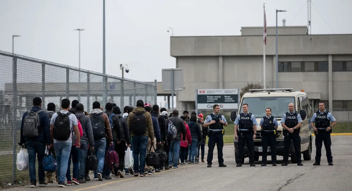 Slika je umetno generirana iz tem: migracije, politika, migracijska politika, protesti, izredne razmere, kriminal, sodelovanje policije, mednarodni odnosi
