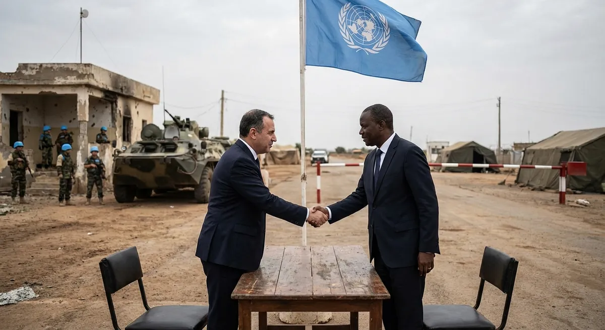 Slika je umetno generirana iz tem: diplomacija, premirje, podpora siriji, izobraževanje, mednarodni odnosi, konflikti