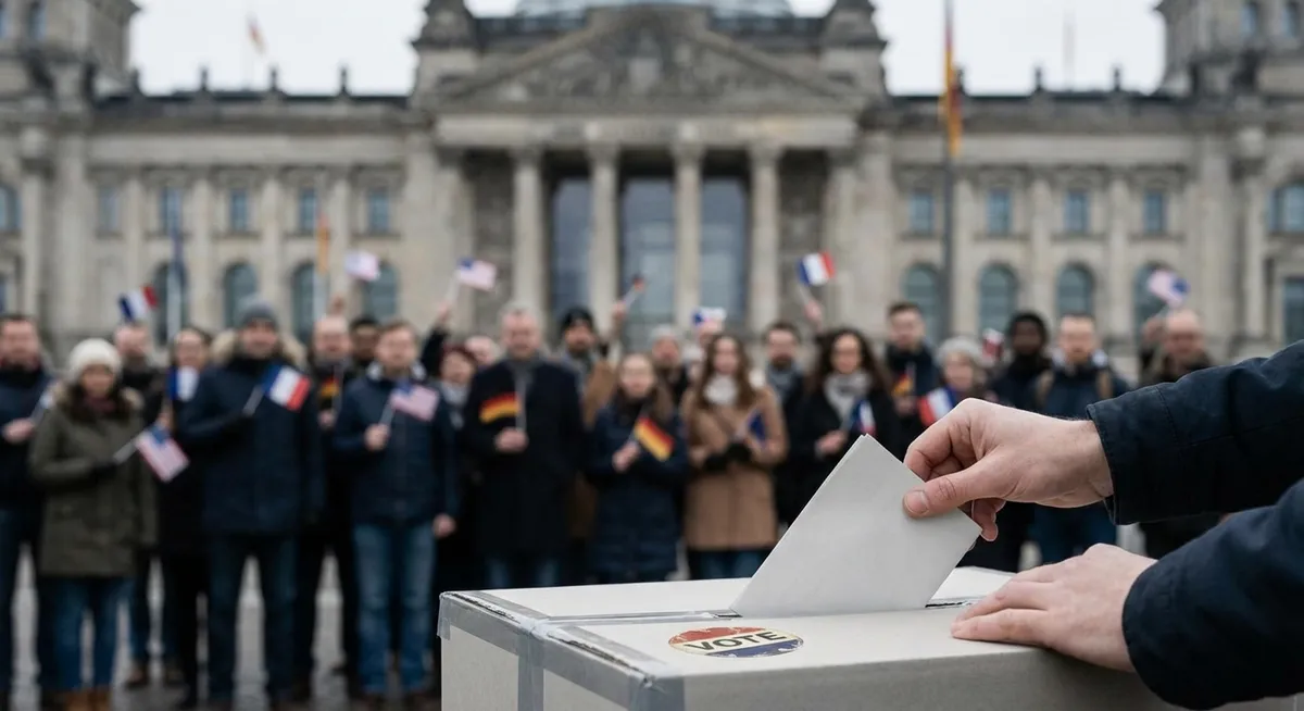 Slika je umetno generirana iz tem: politika, volitve, človekove pravice, protesti