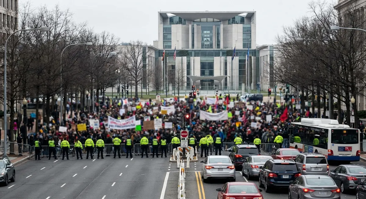 Slika je umetno generirana iz tem: gospodarstvo, cestnine, promet, protesti