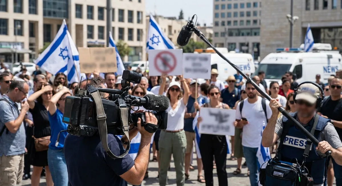 Slika je umetno generirana iz tem: vlada, izrael, mediji, svoboda govora, umetnost, aretacije, svoboda tiska, palestina, protesti, nemiri