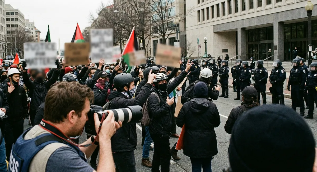Slika je umetno generirana iz tem: nasilje, protesti, svoboda tiska, odstopi, politična nestabilnost