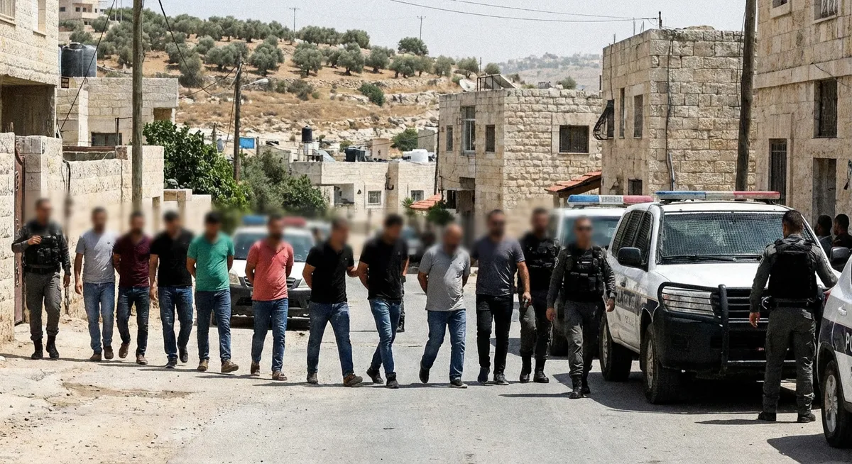 Slika je umetno generirana iz tem: preiskave, aretacije, palestinsko-izraelski konflikt, zahodni breg