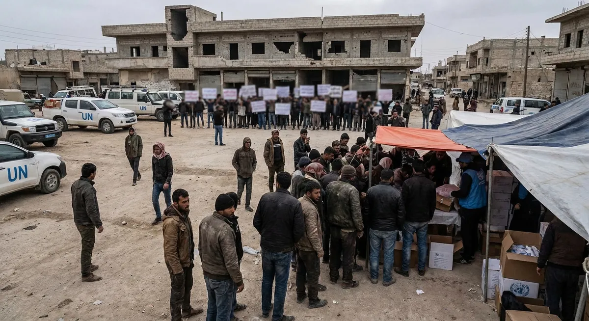Slika je umetno generirana iz tem: protesti, konflikti, mednarodni odnosi, humanitarna pomoč