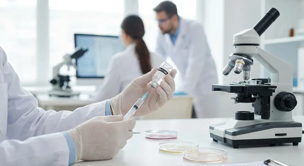 Slika je umetno generirana iz tem: cepiva, rak, raziskave, študije, zdravje