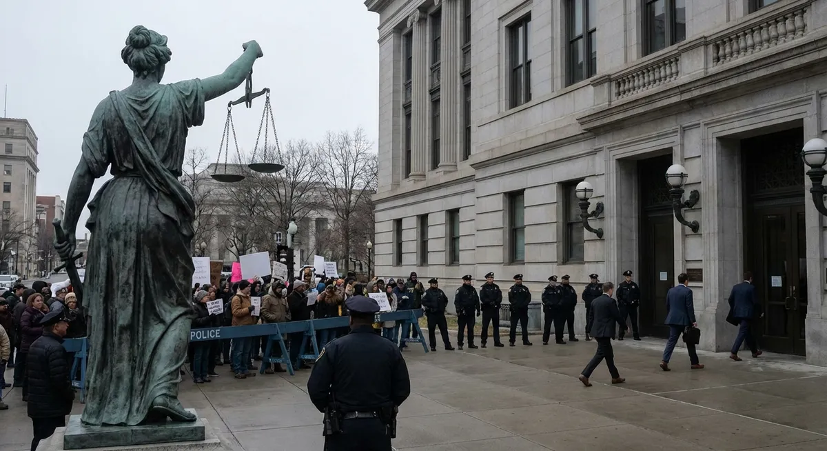 Slika je umetno generirana iz tem: sodstvo, socialna pomoč, politika