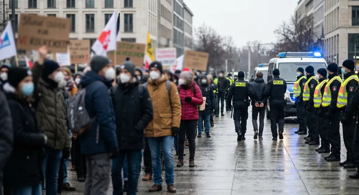 Slika je umetno generirana iz tem: kriminal, protesti, preiskave, opoziicija, aretacije, nasilje, požigi, mediji, kazenski postopki, politika, mednarodni odnosi