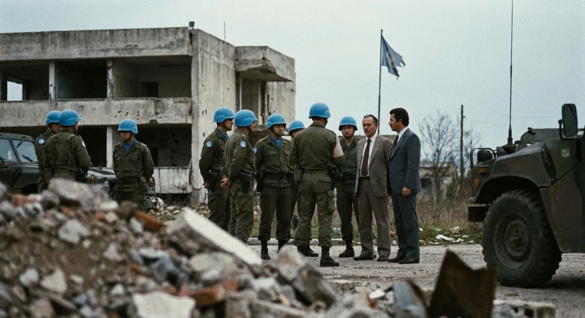 Slika je umetno generirana iz tem: premirje, vojne, politika