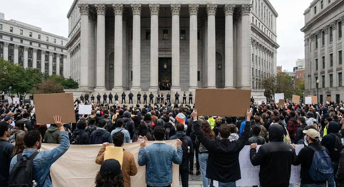 Slika je umetno generirana iz tem: človekove pravice, politika, pripori, policijsko nasilje, prisilna sredstva, uporaba sile, sodišča, migracije, policija, sodstvo, mediji, državljanske pravice, ustavne pravice, omejitev orožja, protesti, pravosodje, zakonodaja, izvajanje zakonov, pravo