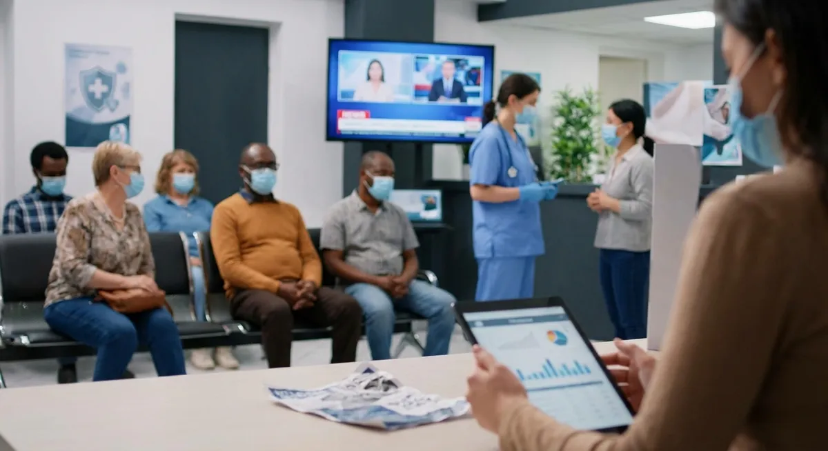 Slika je umetno generirana iz tem: javno zdravstvo, financiranje zdravstva, meddržavna sodelovanja, farmacija, cepljenje, varnost cepiv, umetna inteligenca, raziskave cepiv, izjave, medicaid, dezinformacije, pravo, politizacija znanosti, donacije, zdravje, zdravstveni podatki, cepiva, učinkovitost cepiv, izobraževanje, politika, covid-19, duševno zdravje