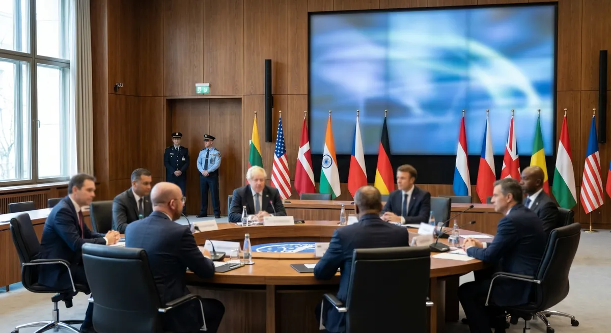 Slika je umetno generirana iz tem: pogajanja, mirovni procesi, diplomacija, varnostne garancije