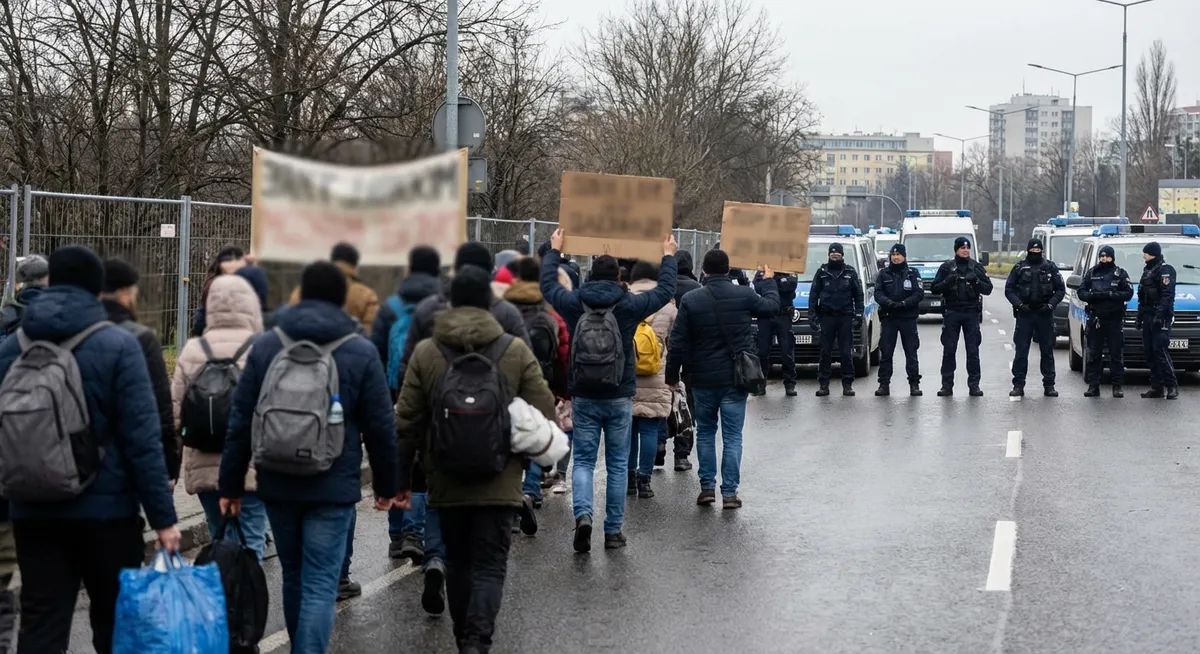Slika je umetno generirana iz tem: policija, združene države amerike, protesti, migracije