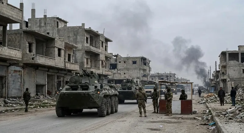 Slika je umetno generirana iz tem: politika, mednarodni odnosi, vojne, begunska taborišča, vojni zločini, oboroženi spopadi