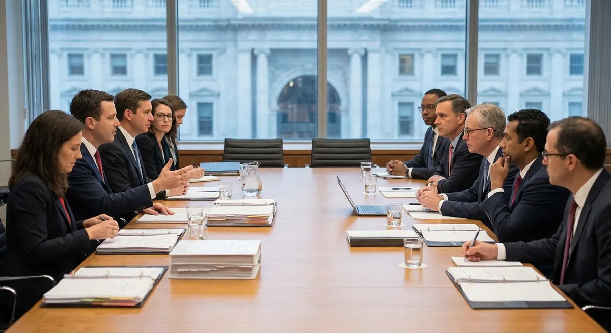 Slika je umetno generirana iz tem: proračun, finance, politika, zaustavitev delovanja vlade