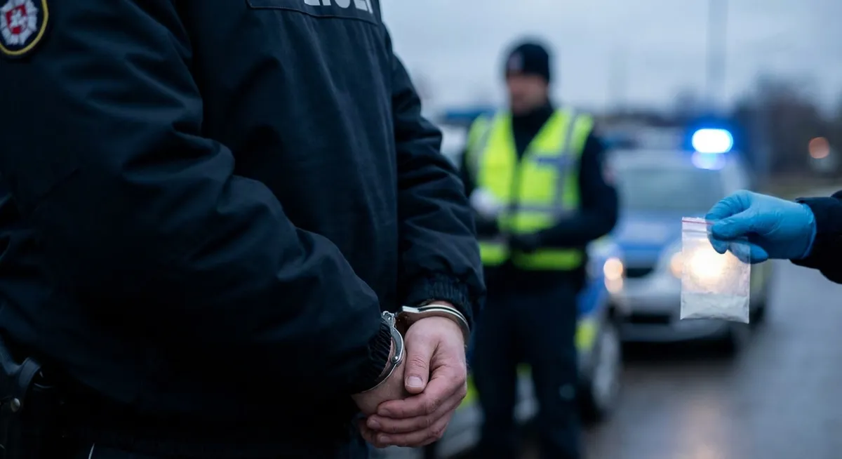 Slika je umetno generirana iz tem: aretacije, policija, mamila, kriminal