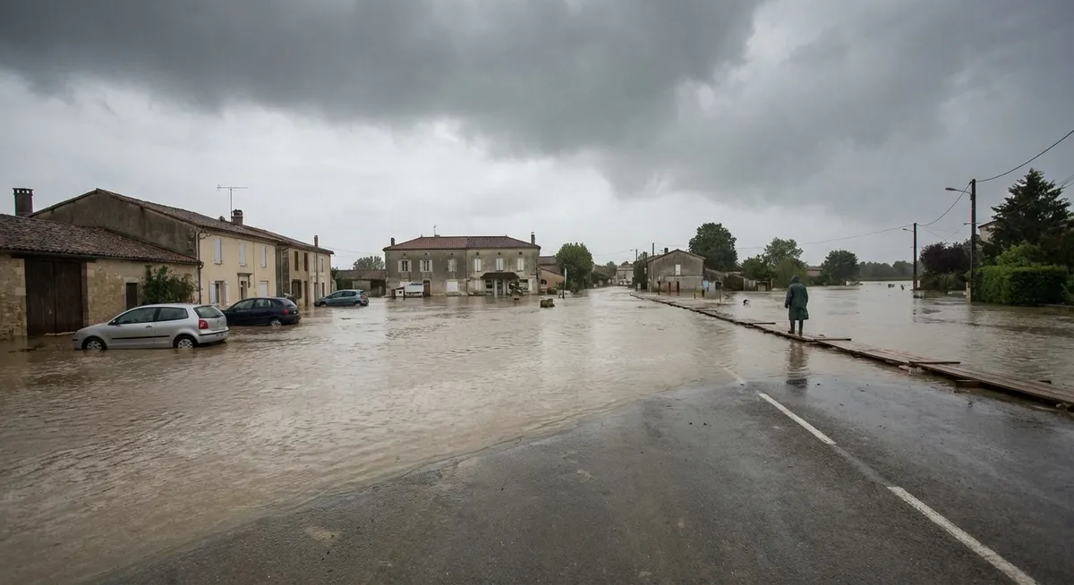 Slika je umetno generirana iz tem: naravne nesreče, sneg, vreme, poplave