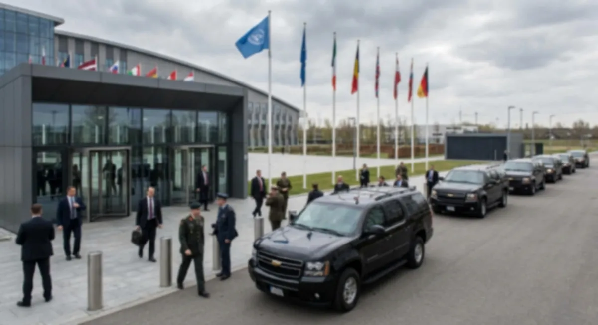 Slika je umetno generirana iz tem: mednarodna varnost, diplomacija, vojaške vaje, prodaja orožja