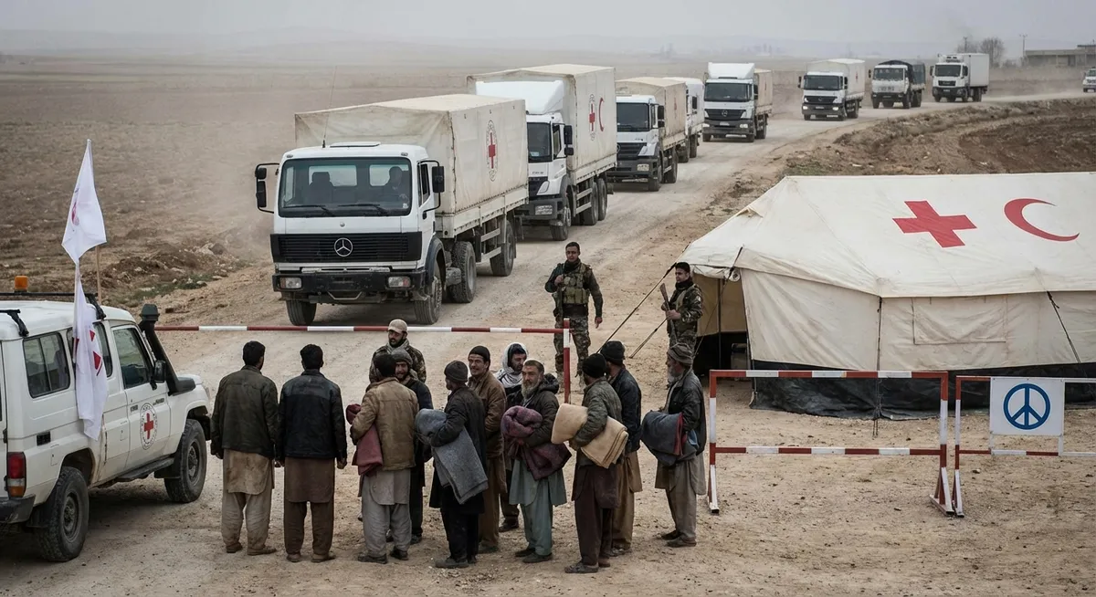 Slika je umetno generirana iz tem: mednarodni odnosi, talci, premirje