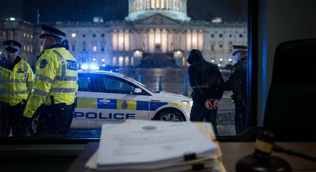 Slika je umetno generirana iz tem: podkupnine, korupcija, aretacije, policija