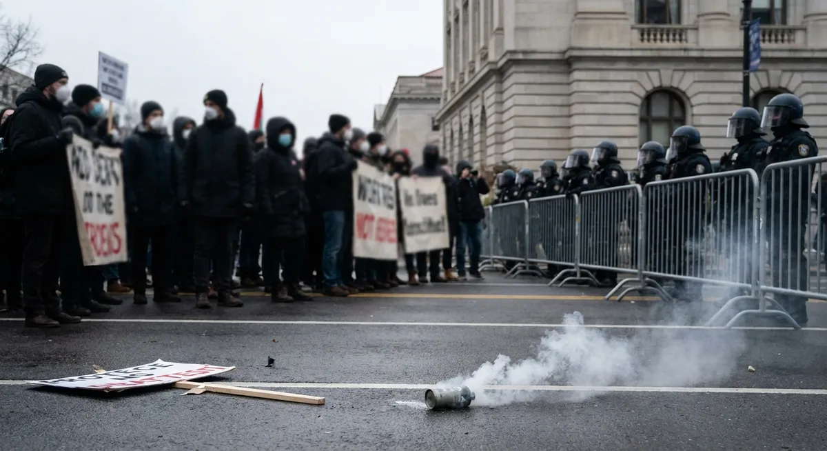 Slika je umetno generirana iz tem: protesti, politično nasilje, protesti navijačev, nasilje na športnih prireditvah, kritike, nogomet
