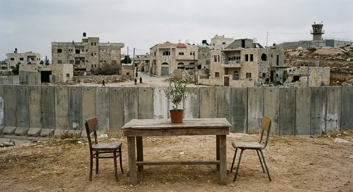 Slika je umetno generirana iz tem: mirovni procesi, bližnji vzhod, talci, obisk tommyja robinsona v izraelu, bližnjevzhodna kriza, mednarodni odnosi, terorizem, mir