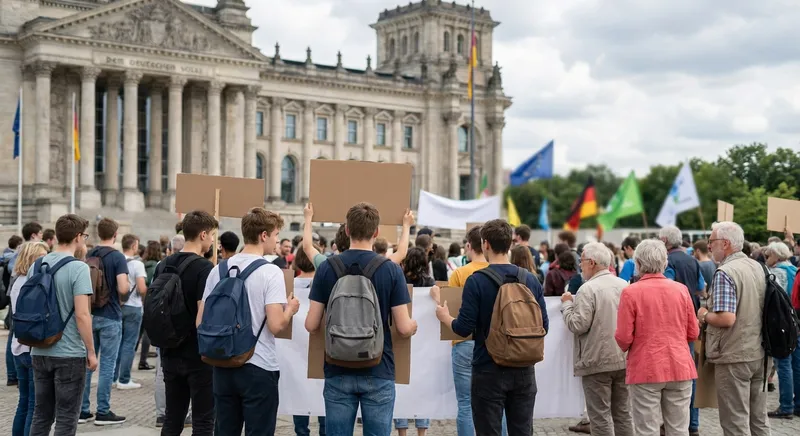 Slika je umetno generirana iz tem: protesti, politika, izobraževanje
