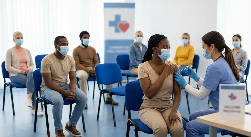 Slika je umetno generirana iz tem: cepljenje, javno mnenje, zdravje
