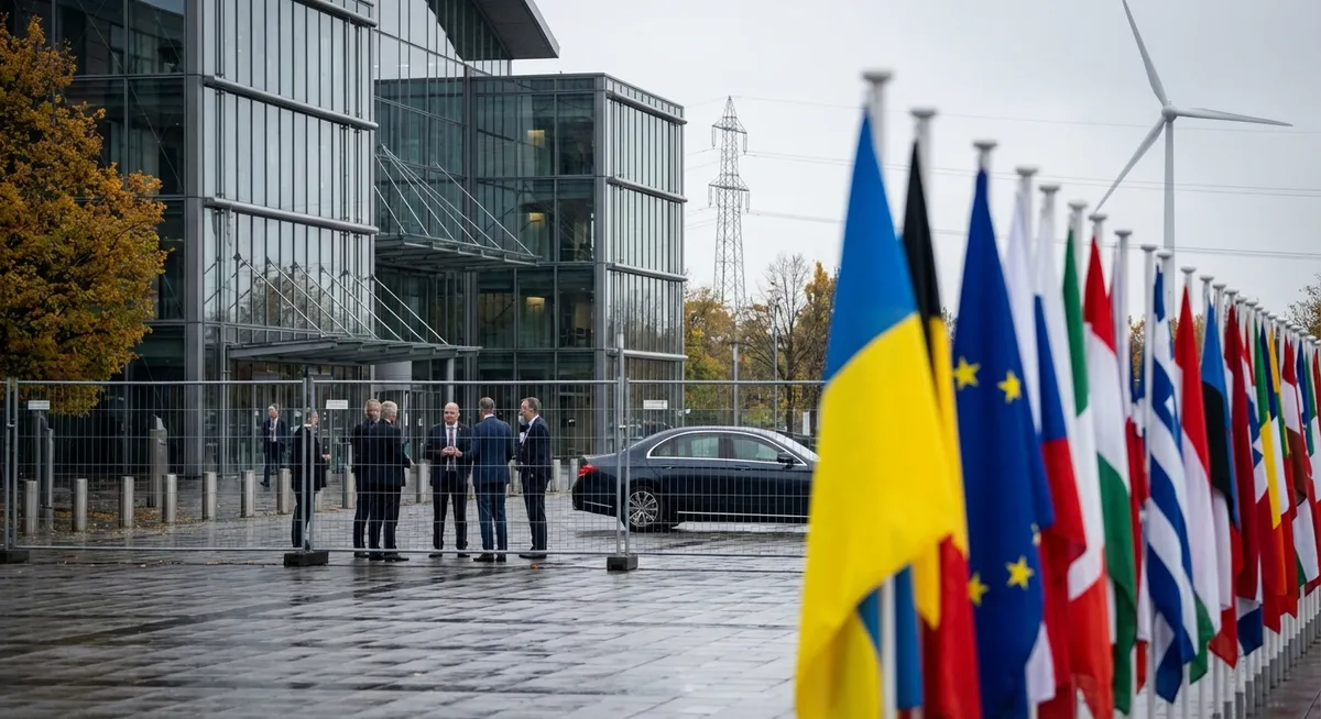 Slika je umetno generirana iz tem: energetika, ukrajina, obiski, mednarodni odnosi, dobava energije, diplomacija, mirovni procesi, madžarska, politika, energetska infrastruktura, slovaška