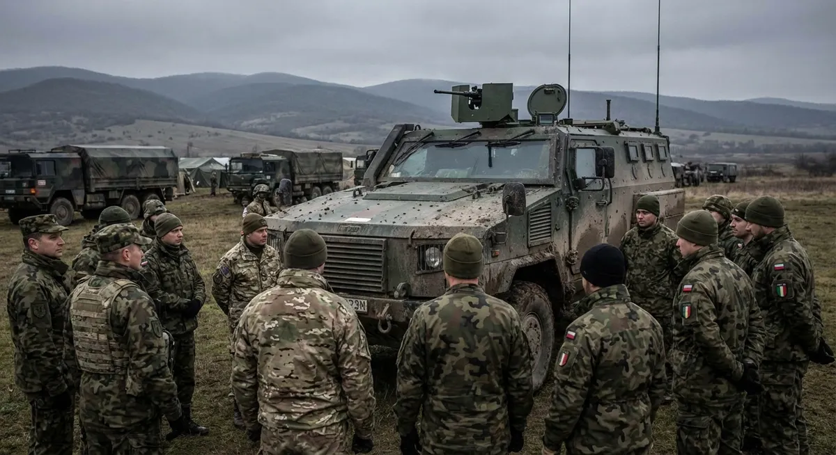 Slika je umetno generirana iz tem: rusko-ukrajinski konflikt, mednarodni odnosi, obramba, financiranje