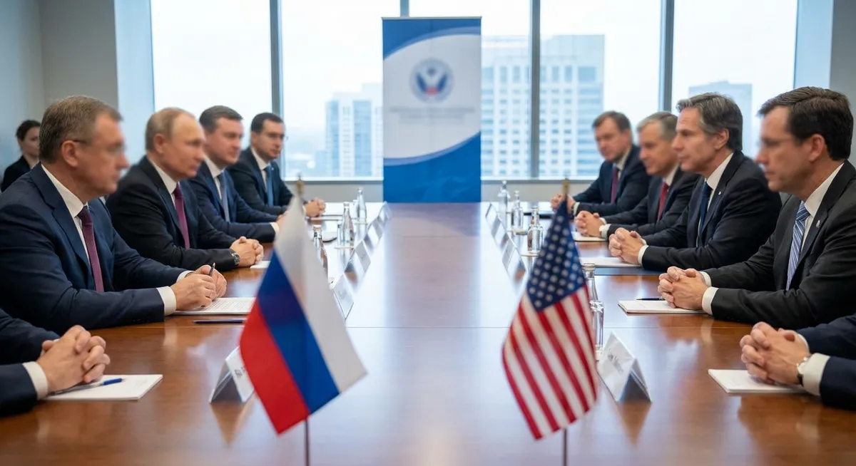 Slika je umetno generirana iz tem: pogajanja, ukrajina, mednarodni odnosi, združene države amerike, rusija