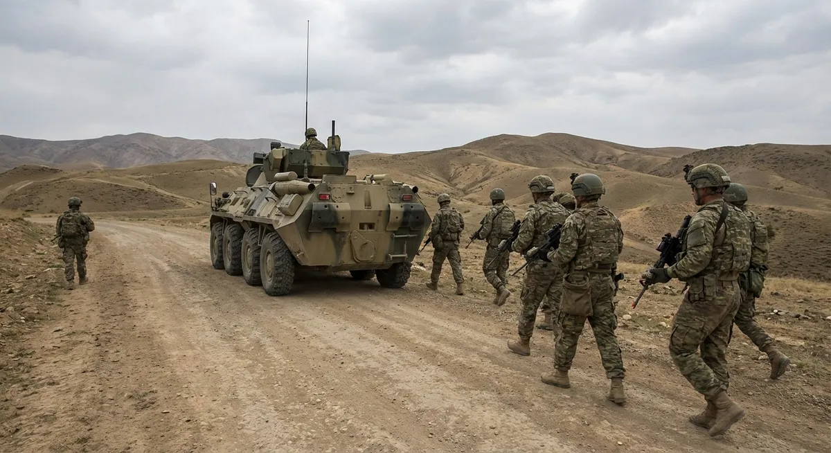 Slika je umetno generirana iz tem: vojaške operacije, politika, mednarodni odnosi, oboroženi spopadi, obtožbe, vojska, protesti, obramba, ribolov