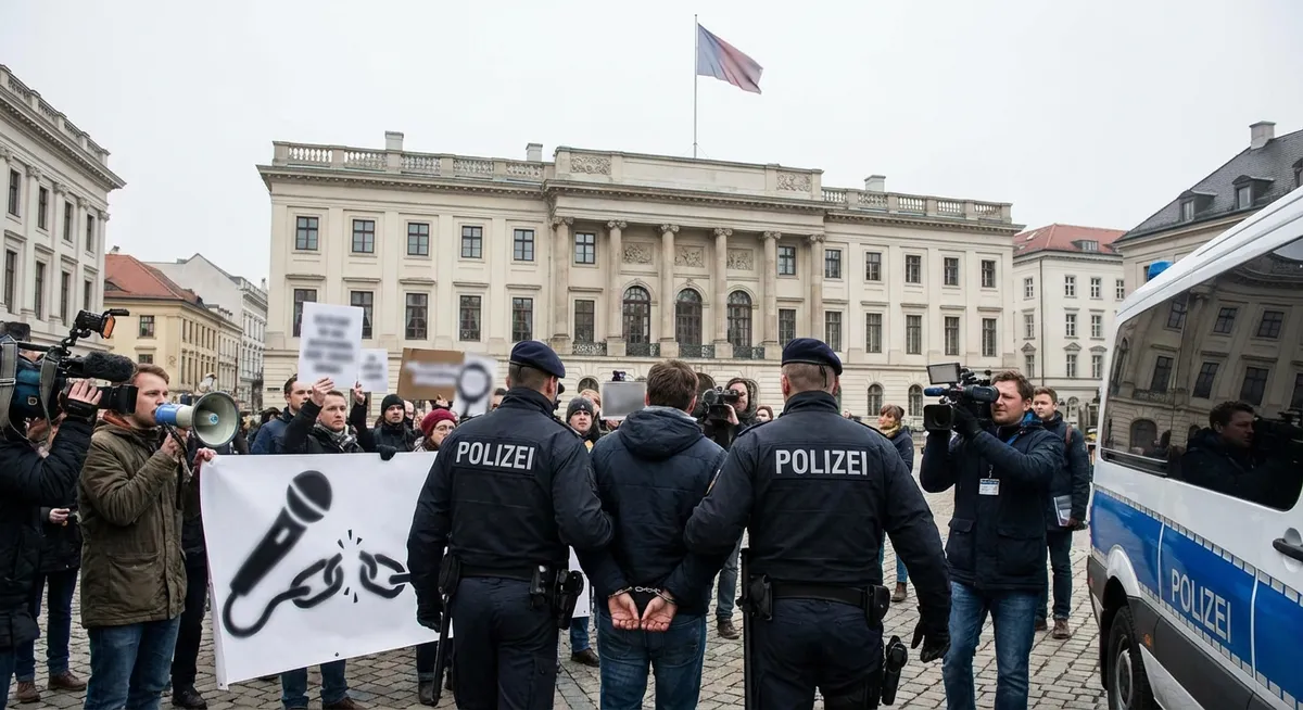 Slika je umetno generirana iz tem: aretacije, novinarstvo, svoboda govora, deportacije