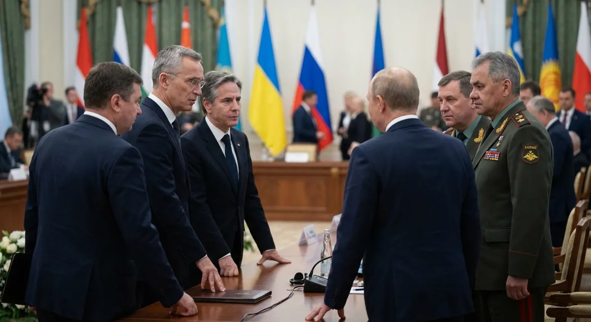 Slika je umetno generirana iz tem: rusija, odškodnine, politika, ozemeljski spori, finance, mednarodni odnosi, varnost, evropska unija, vojne, rusko-ukrajinski konflikt, mir, diplomacija, finančna pomoč, reparacije, ukrajina, pogajanja