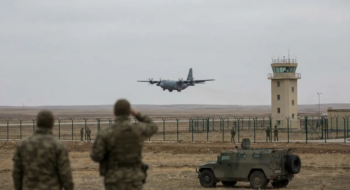 Slika je umetno generirana iz tem: obrambna politika, varnost, vdori v zračni prostor