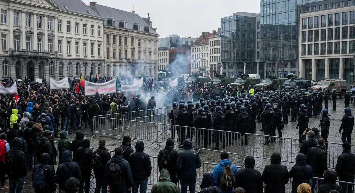 Slika je umetno generirana iz tem: vojska, protesti, varnost, politika