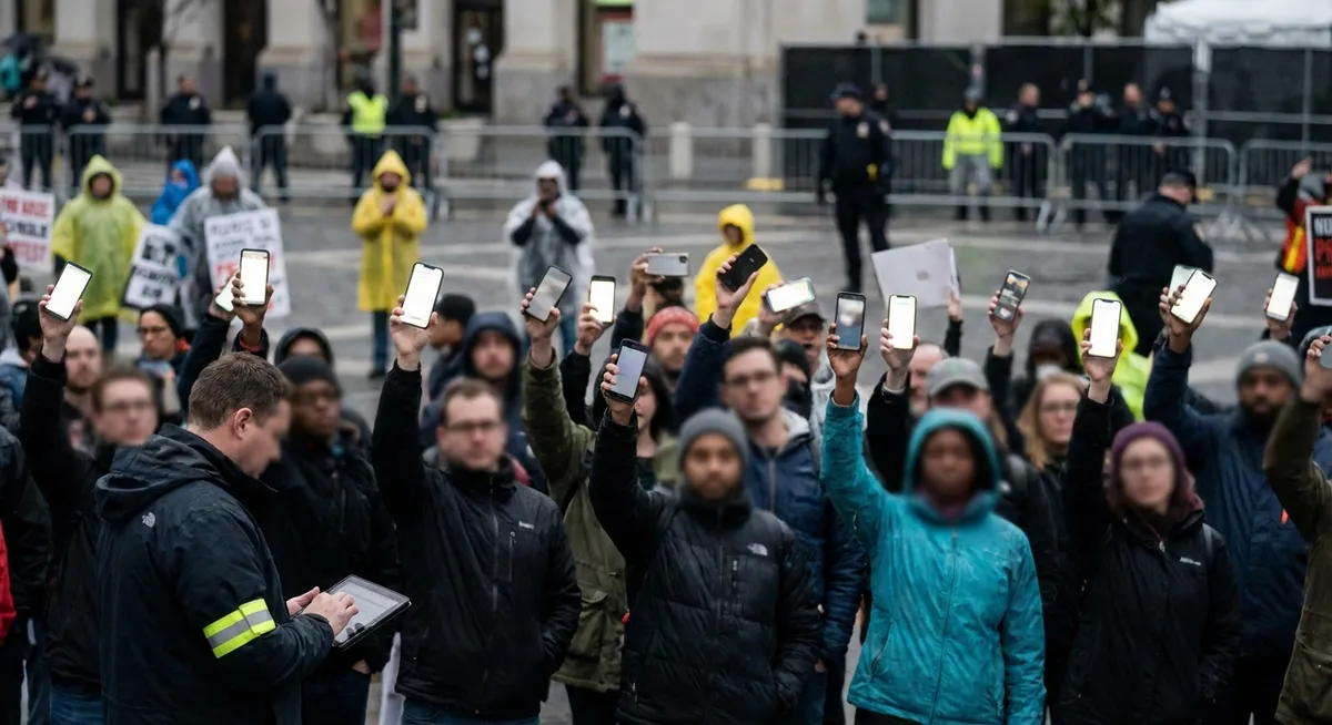 Slika je umetno generirana iz tem: protesti, spletna varnost, mednarodni odnosi, politika, svoboda tiska, socialni mediji, ekstremizem