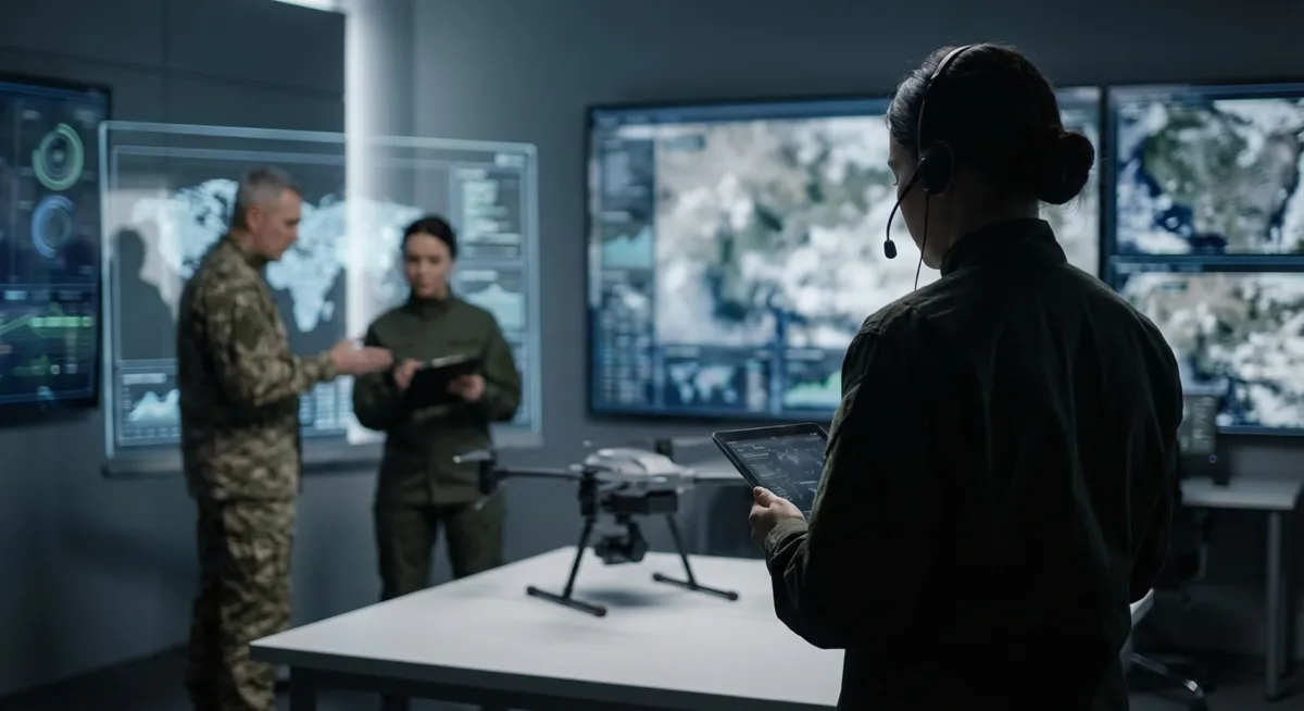 Slika je umetno generirana iz tem: mednarodna varnost, vojna tehnologija, vojska, jedrsko orožje, tehnologija, orožje