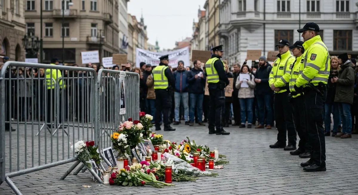 Slika je umetno generirana iz tem: aktivizem, politika, spominske slovesnosti, protesti, varnost, umori, smrti, kriminal