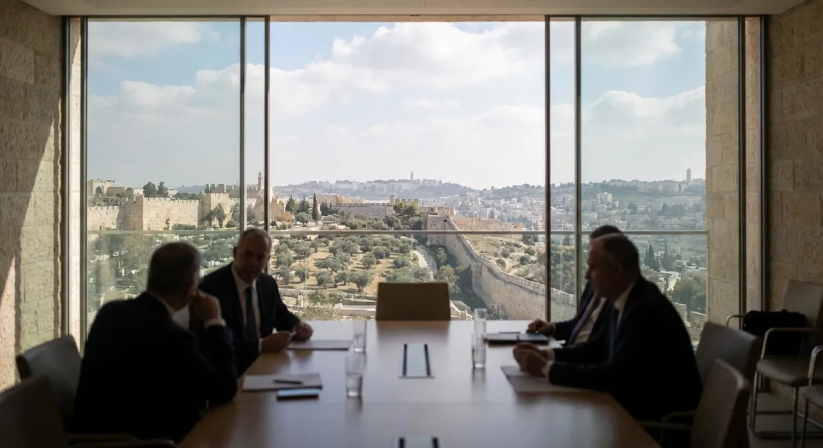 Slika je umetno generirana iz tem: izrael, palestina, mirovni procesi, religija, mednarodni odnosi