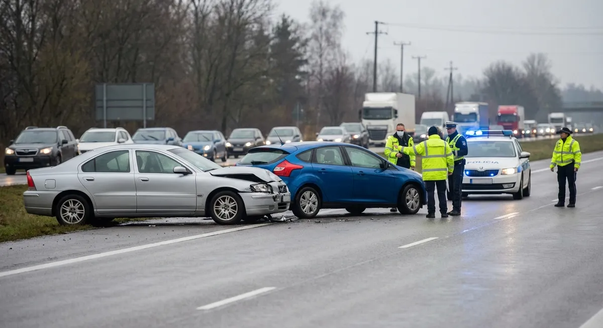 Slika je umetno generirana iz tem: cestni promet, prometne nesreče, promet