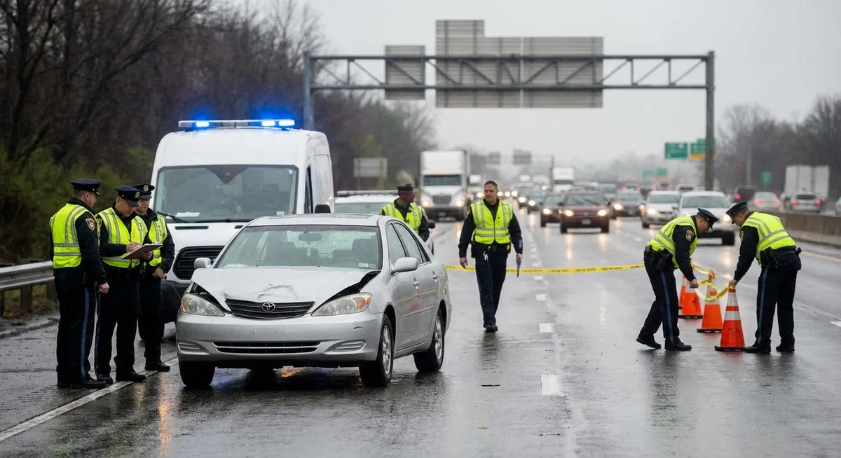 Slika je umetno generirana iz tem: policija, preiskave, avtoceste, iskanje in reševanje, prometne nesreče, poškodbe, promet