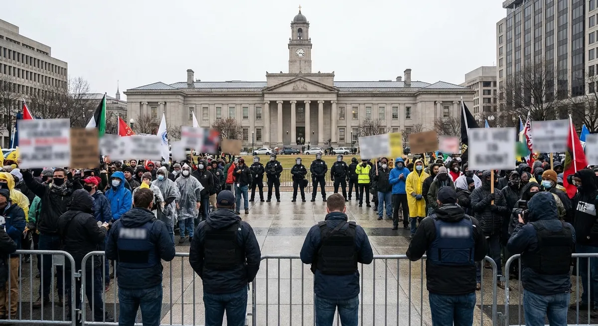 Slika je umetno generirana iz tem: judovska skupnost, protesti, politika