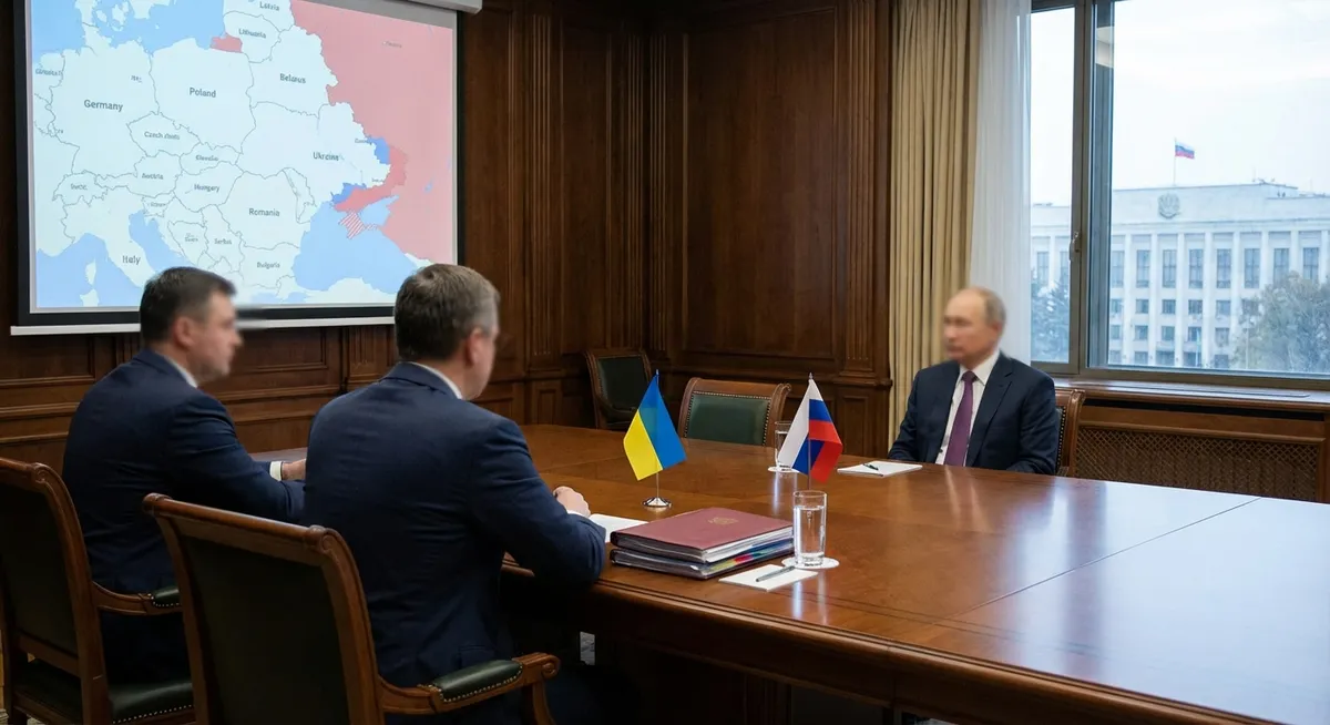 Slika je umetno generirana iz tem: rusko-ukrajinski konflikt, diplomacija, mednarodni odnosi, vojska