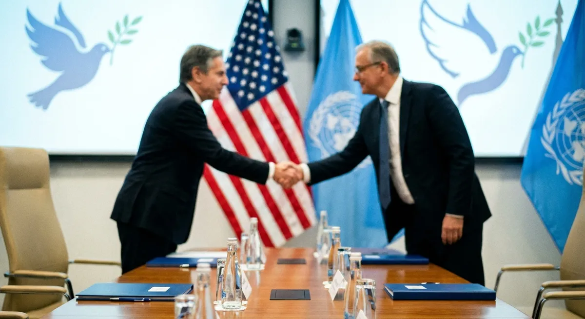 Slika je umetno generirana iz tem: mirovni procesi, mednarodni odnosi, diplomacija