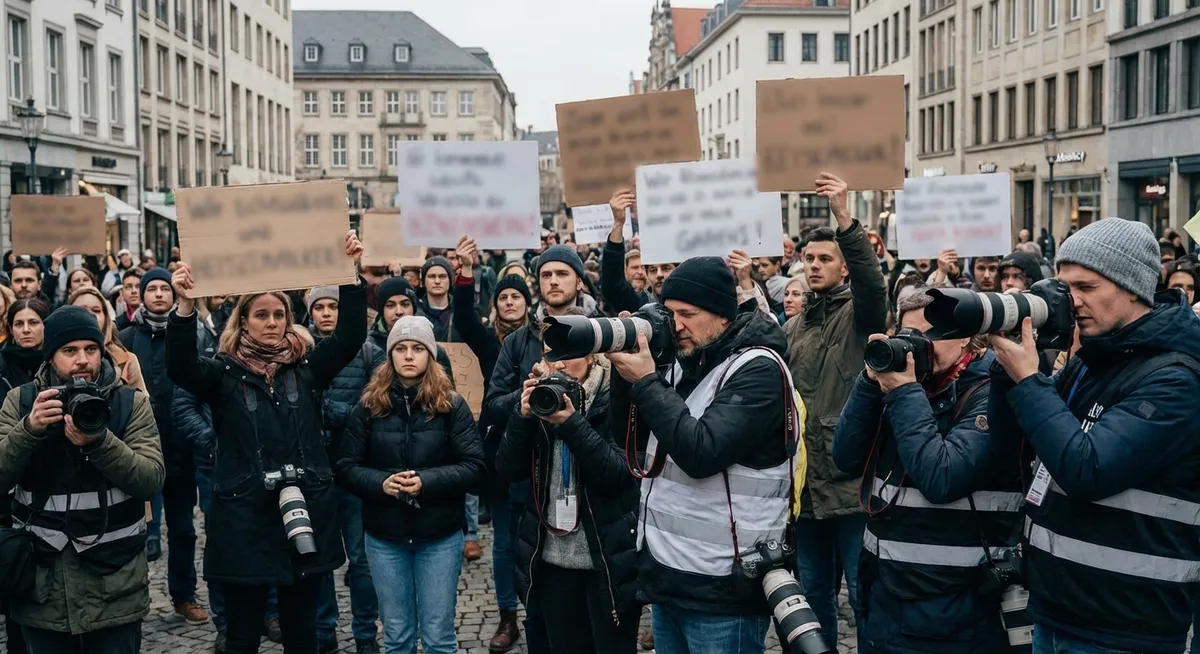 Slika je umetno generirana iz tem: enake pravice, svoboda tiska, konzervativizem, protesti, politika, mediji