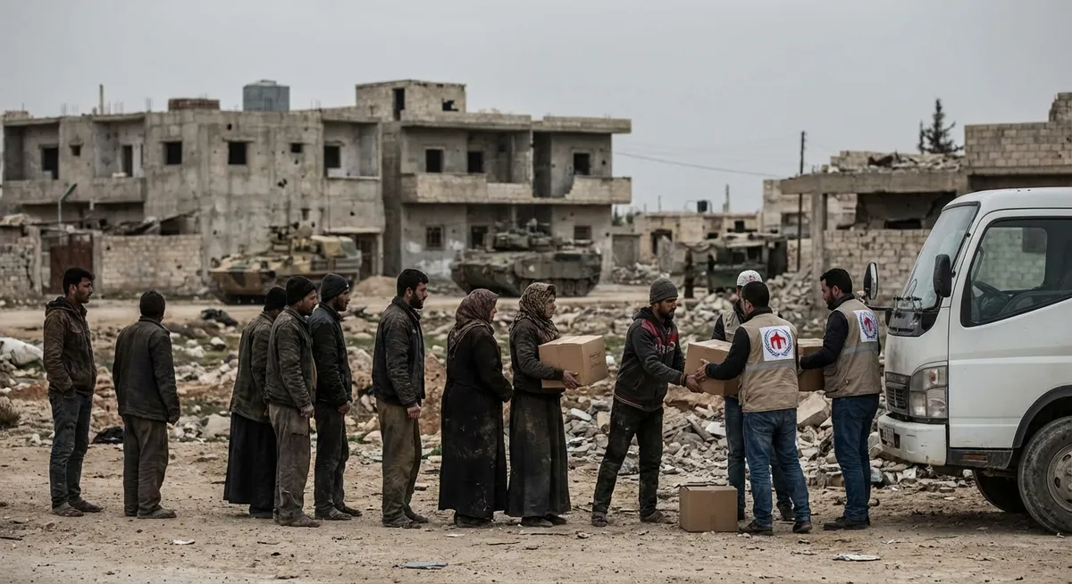 Slika je umetno generirana iz tem: oboroženi spopadi, politika, pomoč, humanitarna pomoč, oboroženi napadi, mednarodni odnosi, humanitarne krize, vojne, palestinsko-izraelski konflikt, vojska, protesti, pomorske operacije